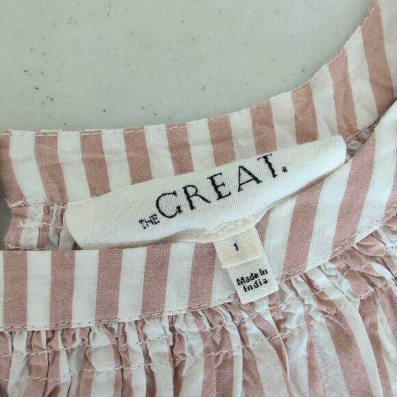 The GREAT Bubble Sleeve Blouse - Size 1 (Small) Cotton Striped Pink White - Picture 2 of 11
